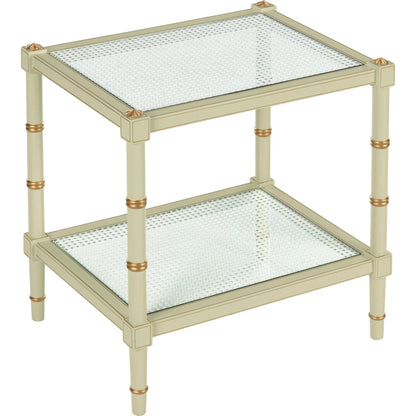 Conner Cane End Table by Chelsea House. Made from poplar caned panels, glass top in a coastal style.
