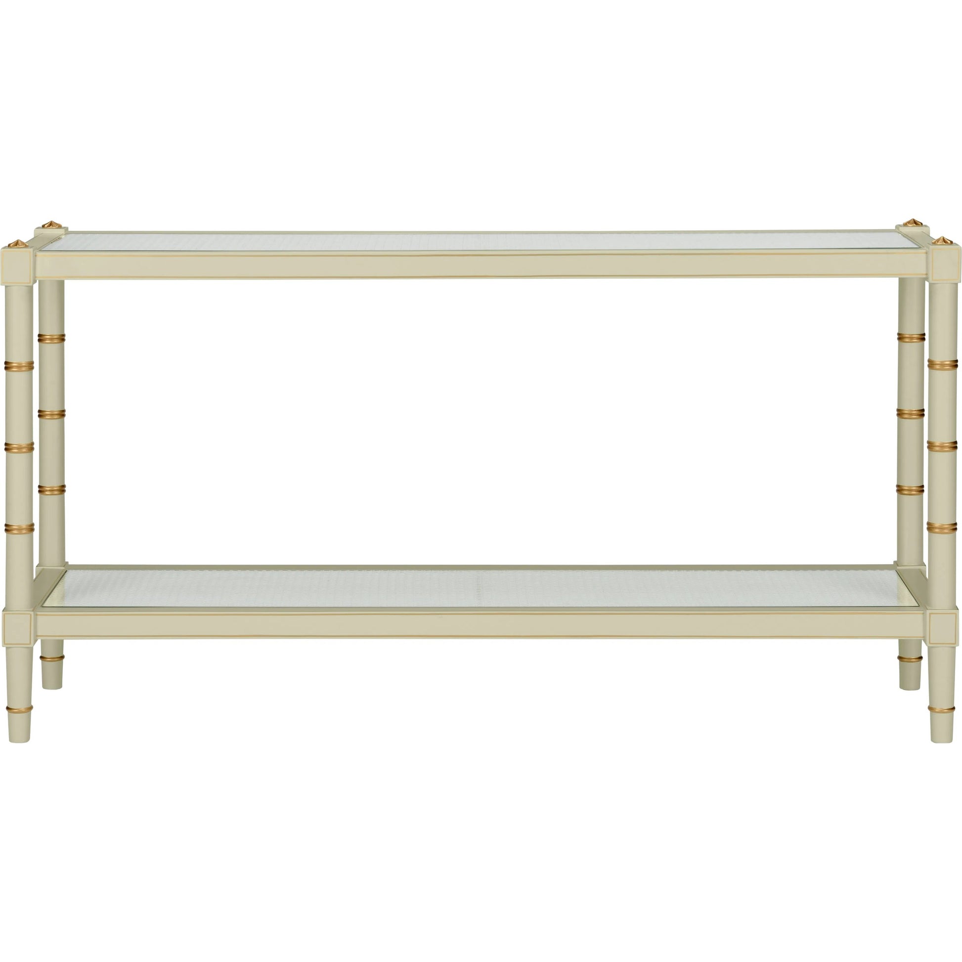 Conner Cane Console by Chelsea House. Made from poplar caned panels, glass top in a coastal style.