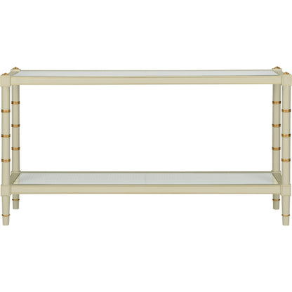 Conner Cane Console by Chelsea House. Made from poplar caned panels, glass top in a coastal style.