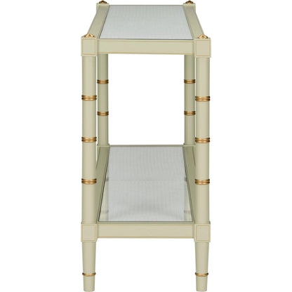 Conner Cane Console by Chelsea House. Made from poplar caned panels, glass top in a coastal style.