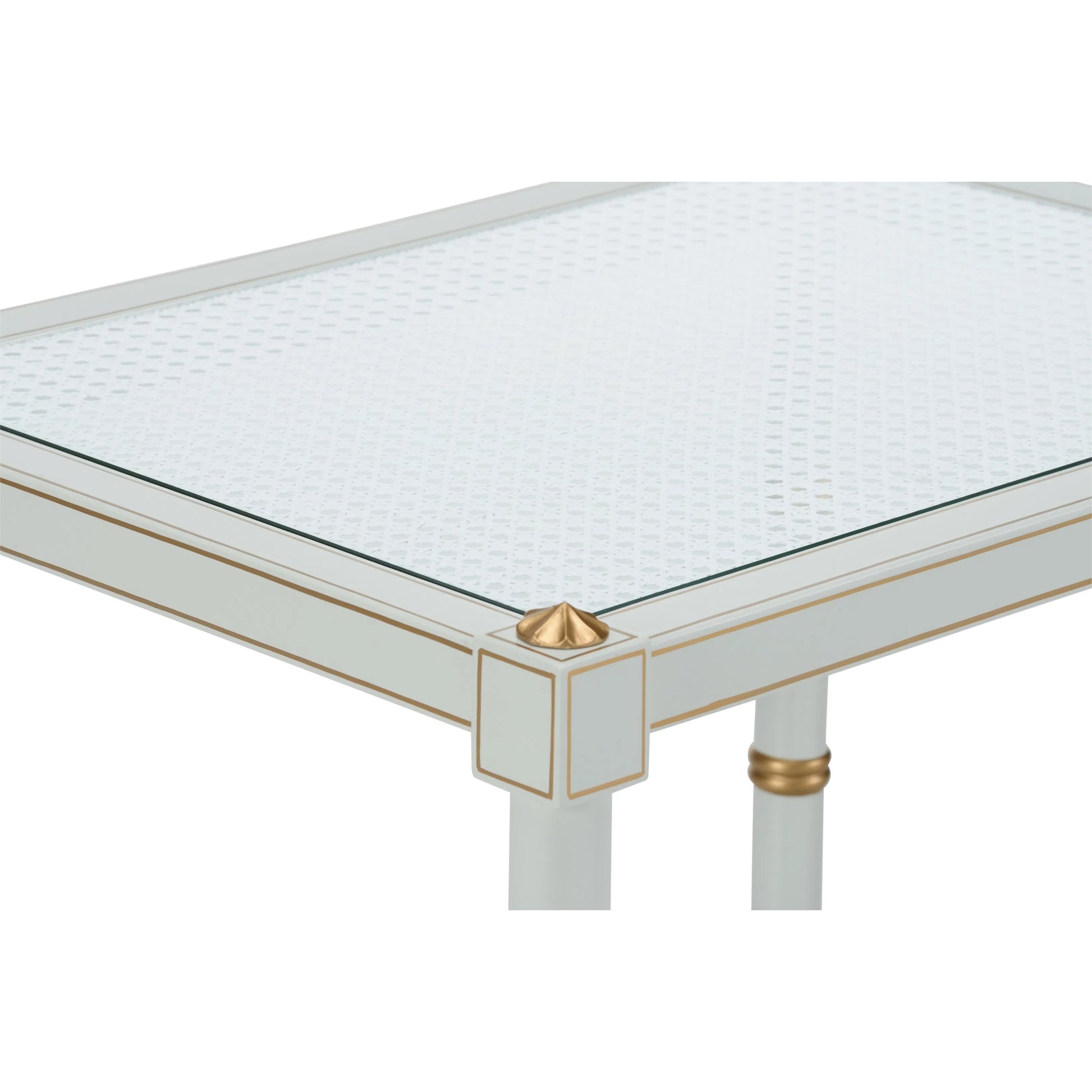 Conner Cane End Table by Chelsea House. Made from poplar caned panels, glass top in a coastal style.