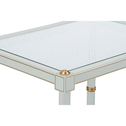 Conner Cane End Table by Chelsea House. Made from poplar caned panels, glass top in a coastal style.