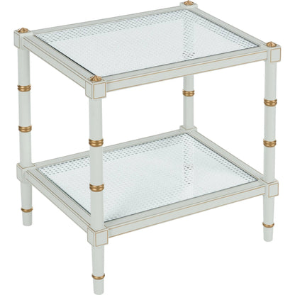 Conner Cane End Table by Chelsea House. Made from poplar caned panels, glass top in a coastal style.