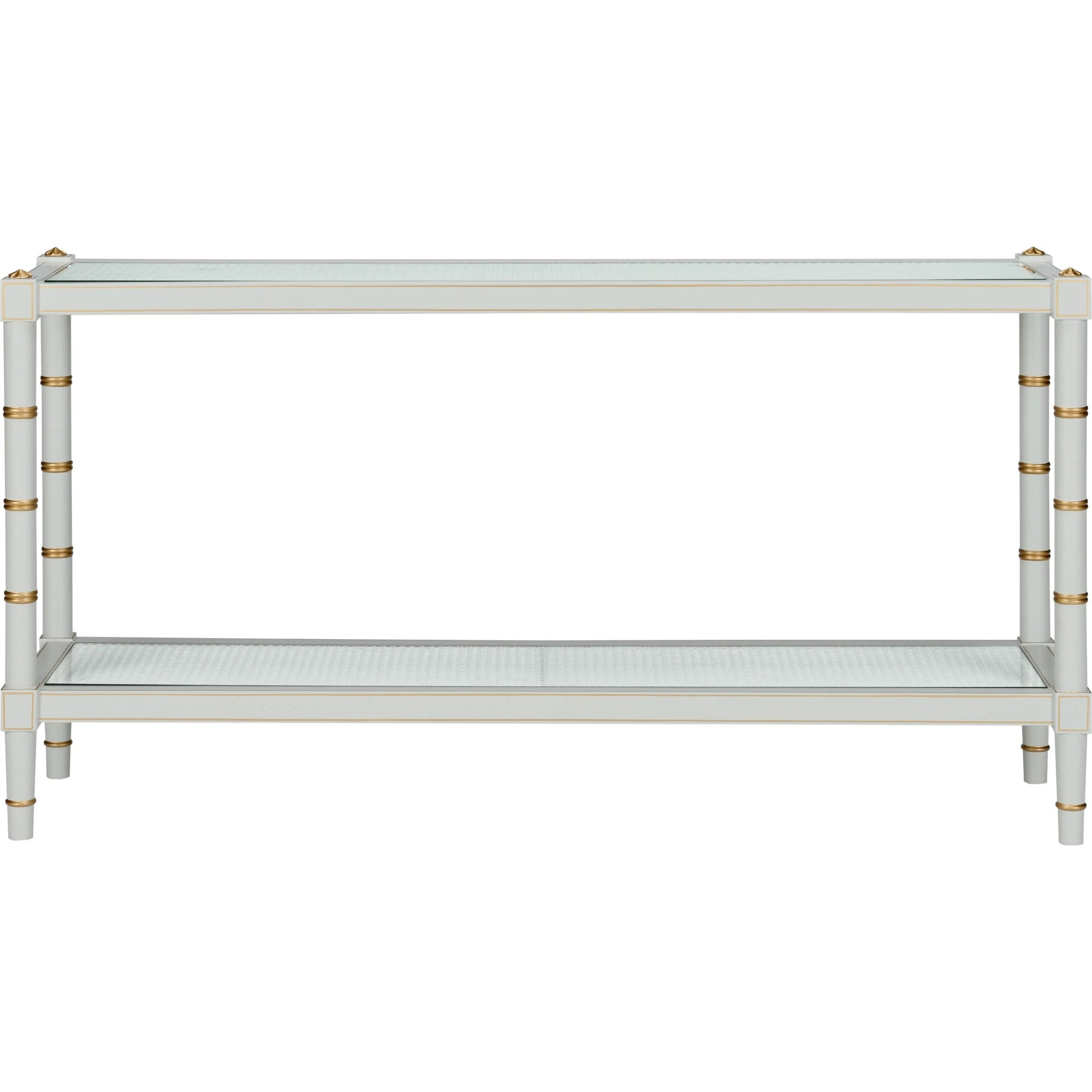 Conner Cane Console by Chelsea House. Made from poplar caned panels, glass top in a coastal style.