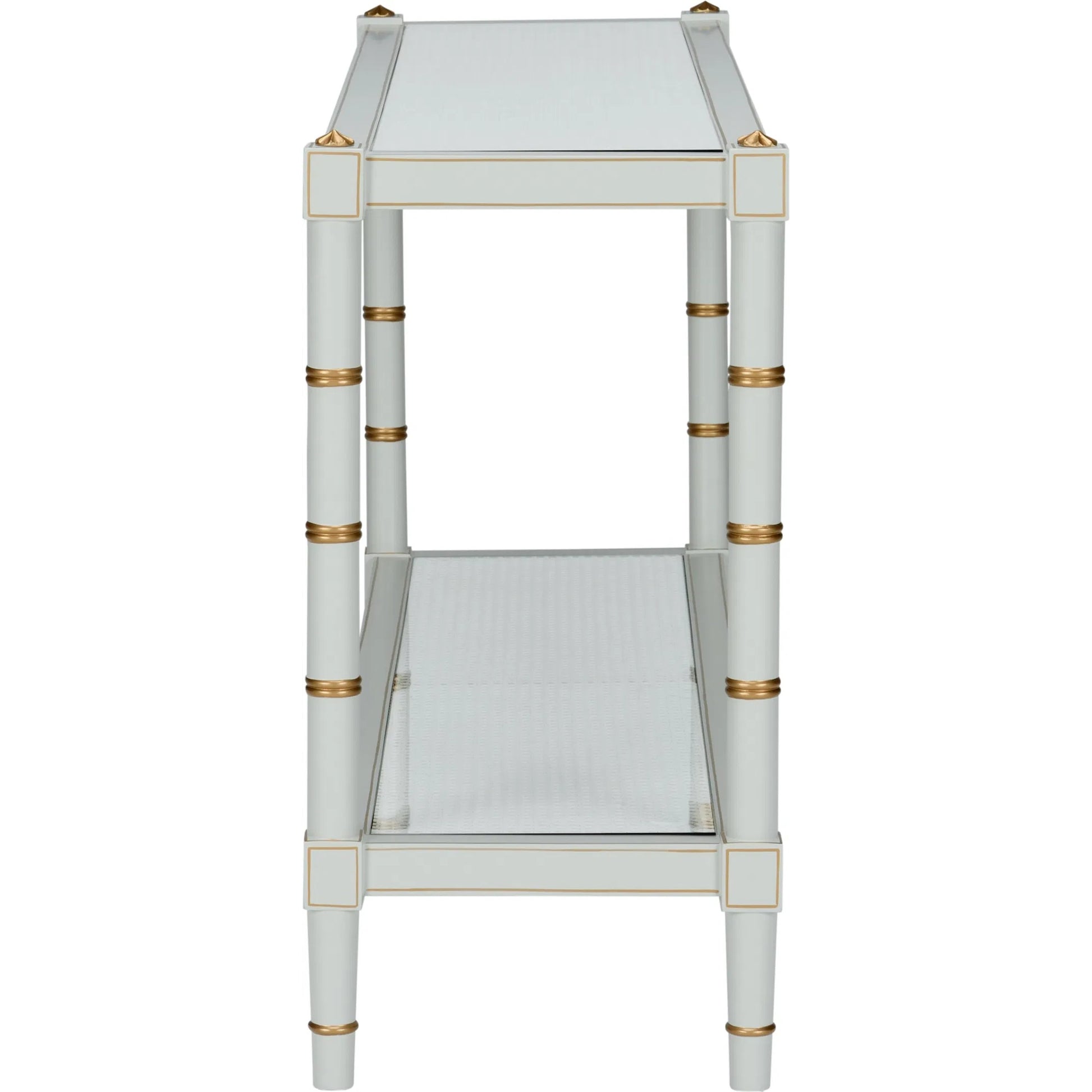 Conner Cane Console by Chelsea House. Made from poplar caned panels, glass top in a coastal style.