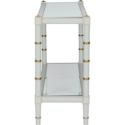 Conner Cane Console by Chelsea House. Made from poplar caned panels, glass top in a coastal style.