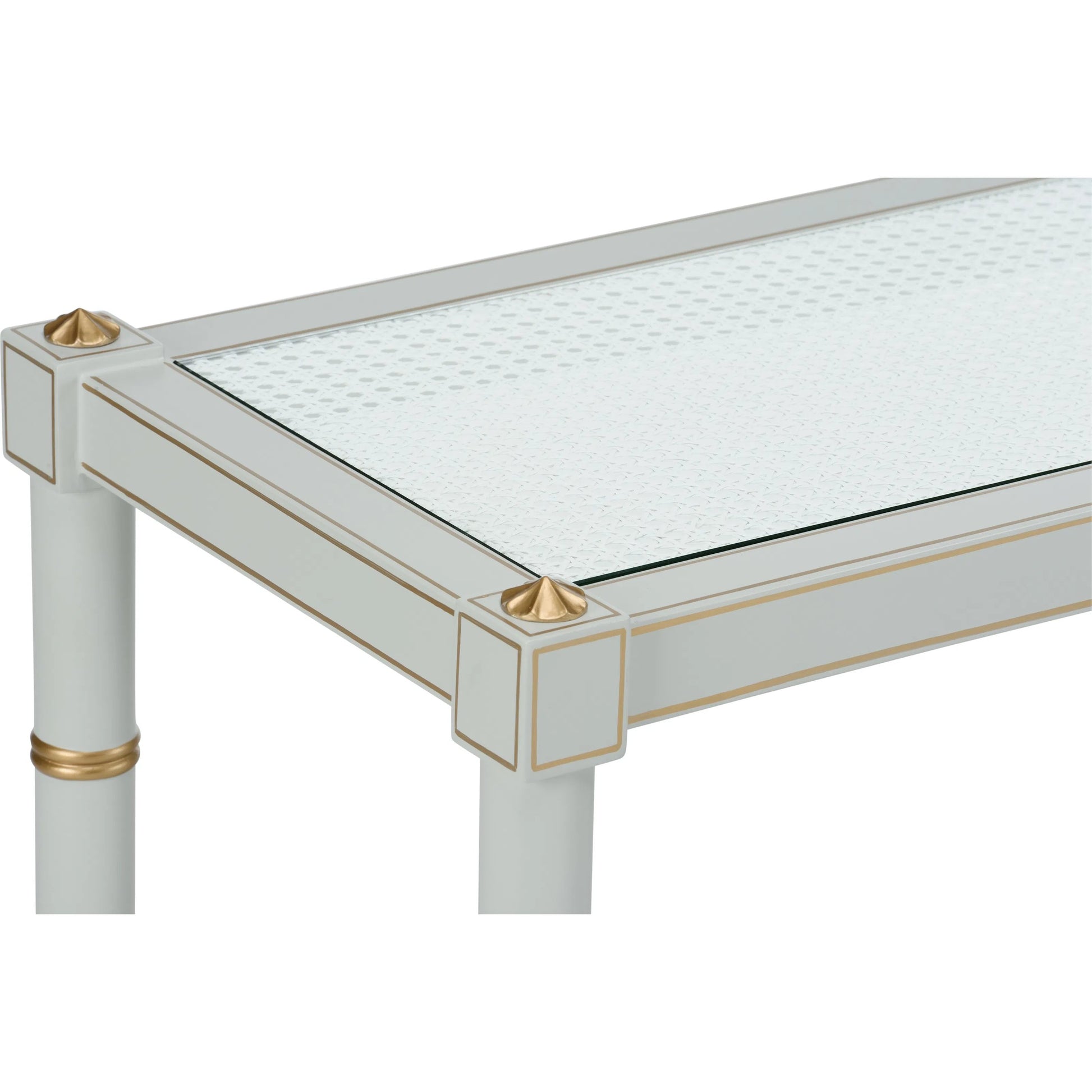 Conner Cane Console by Chelsea House. Made from poplar caned panels, glass top in a coastal style.