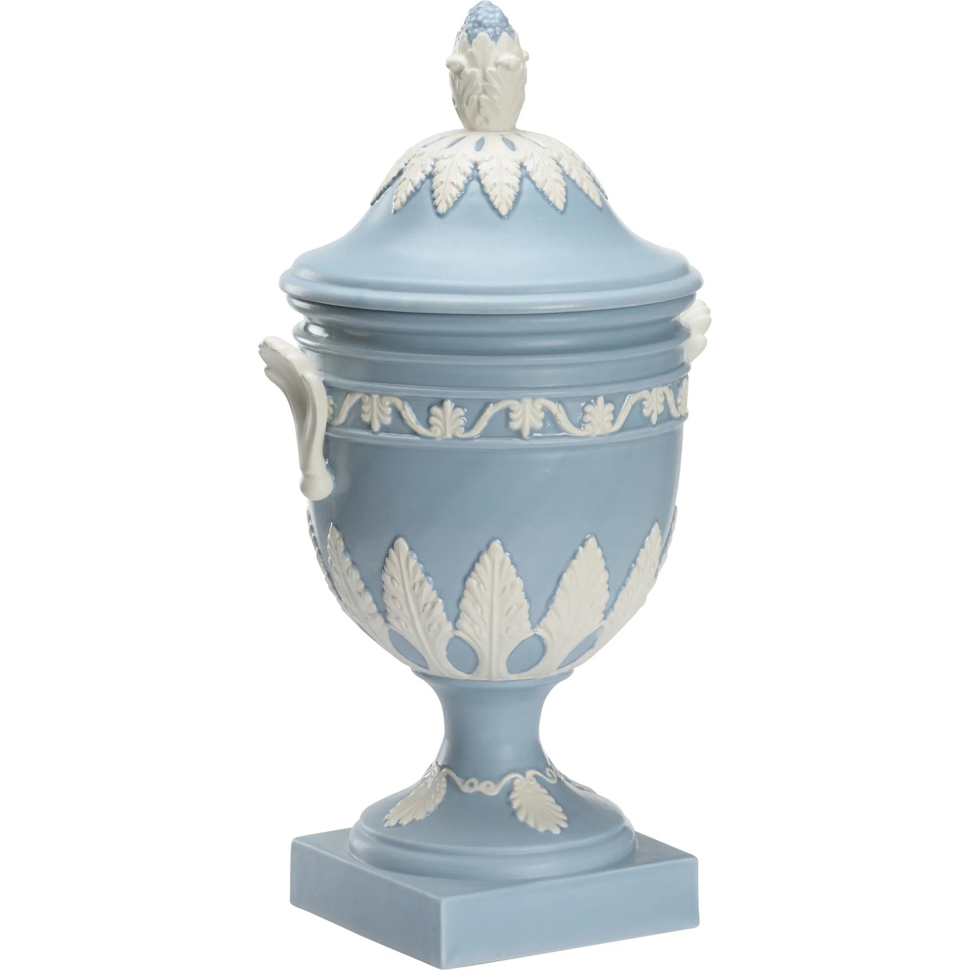 Wedgewood Urn by Chelsea House in light blue, ivory matte glaze. Made from unique in a traditional style.