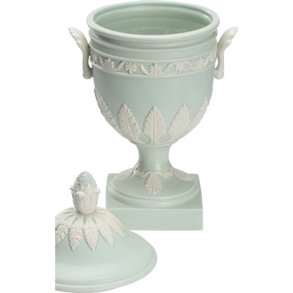 Wedgewood Urn by Chelsea House in light blue, ivory matte glaze. Made from unique in a traditional style.