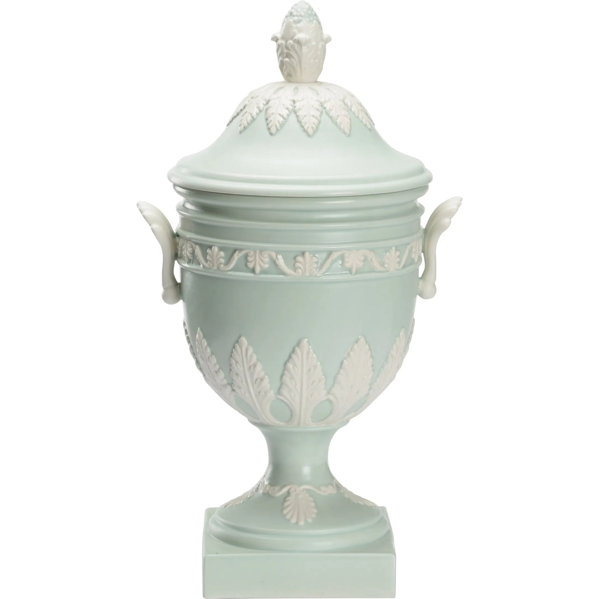 Wedgewood Urn by Chelsea House in light blue, ivory matte glaze. Made from unique in a traditional style.