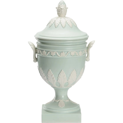 Wedgewood Urn by Chelsea House in light blue, ivory matte glaze. Made from unique in a traditional style.