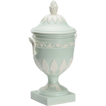 Wedgewood Urn by Chelsea House in light blue, ivory matte glaze. Made from unique in a traditional style.