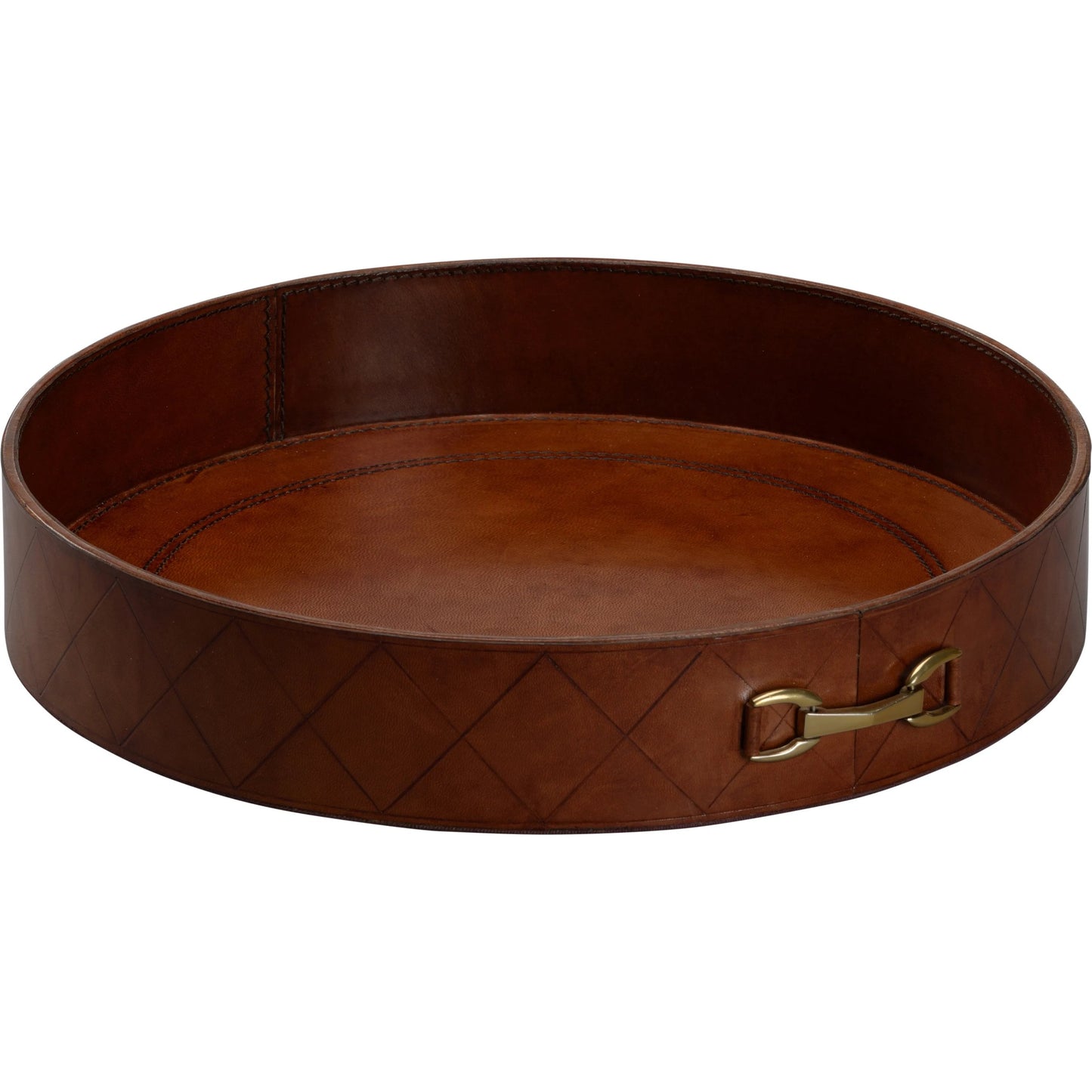 004 SI-2105796 | Additional Silo | Leather Round Tray with Metal by Chelsea House in cognac. Made from unique in a traditional style.