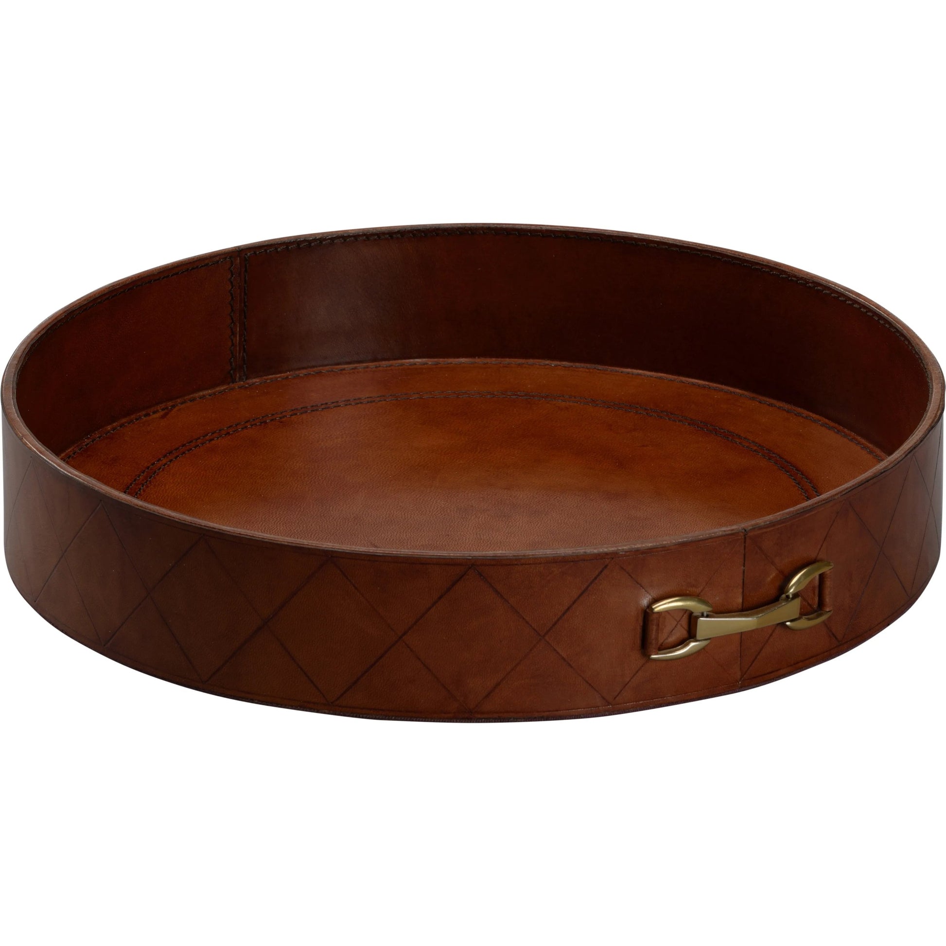 Leather Round Tray with Metal by Chelsea House in cognac. Made from unique in a traditional style.