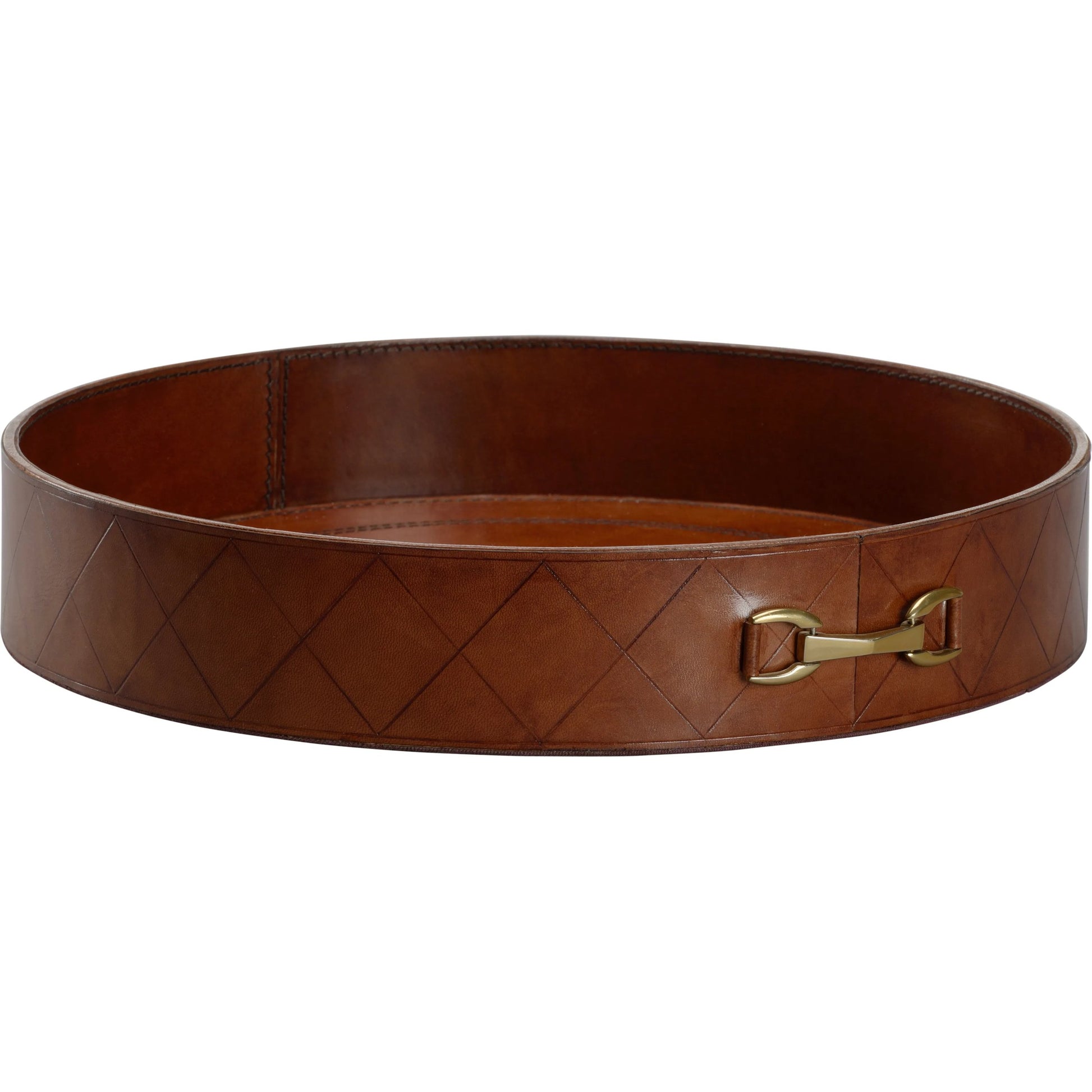 Leather Round Tray with Metal by Chelsea House in cognac. Made from unique in a traditional style.