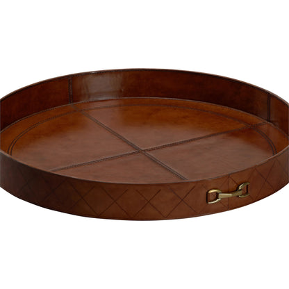 Leather Round Tray with Metal by Chelsea House in cognac. Made from unique in a traditional style.