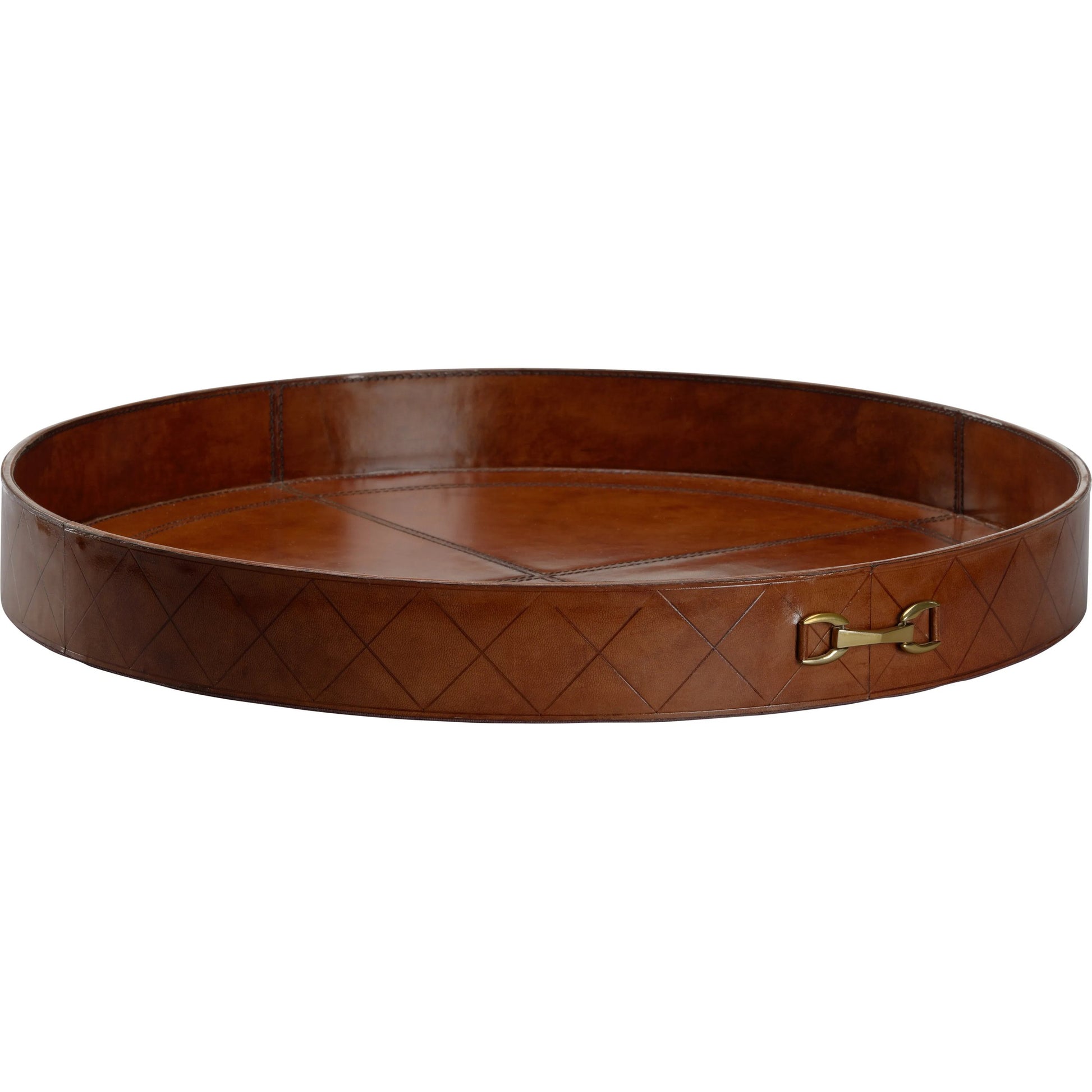 Leather Round Tray with Metal by Chelsea House in cognac. Made from unique in a traditional style.