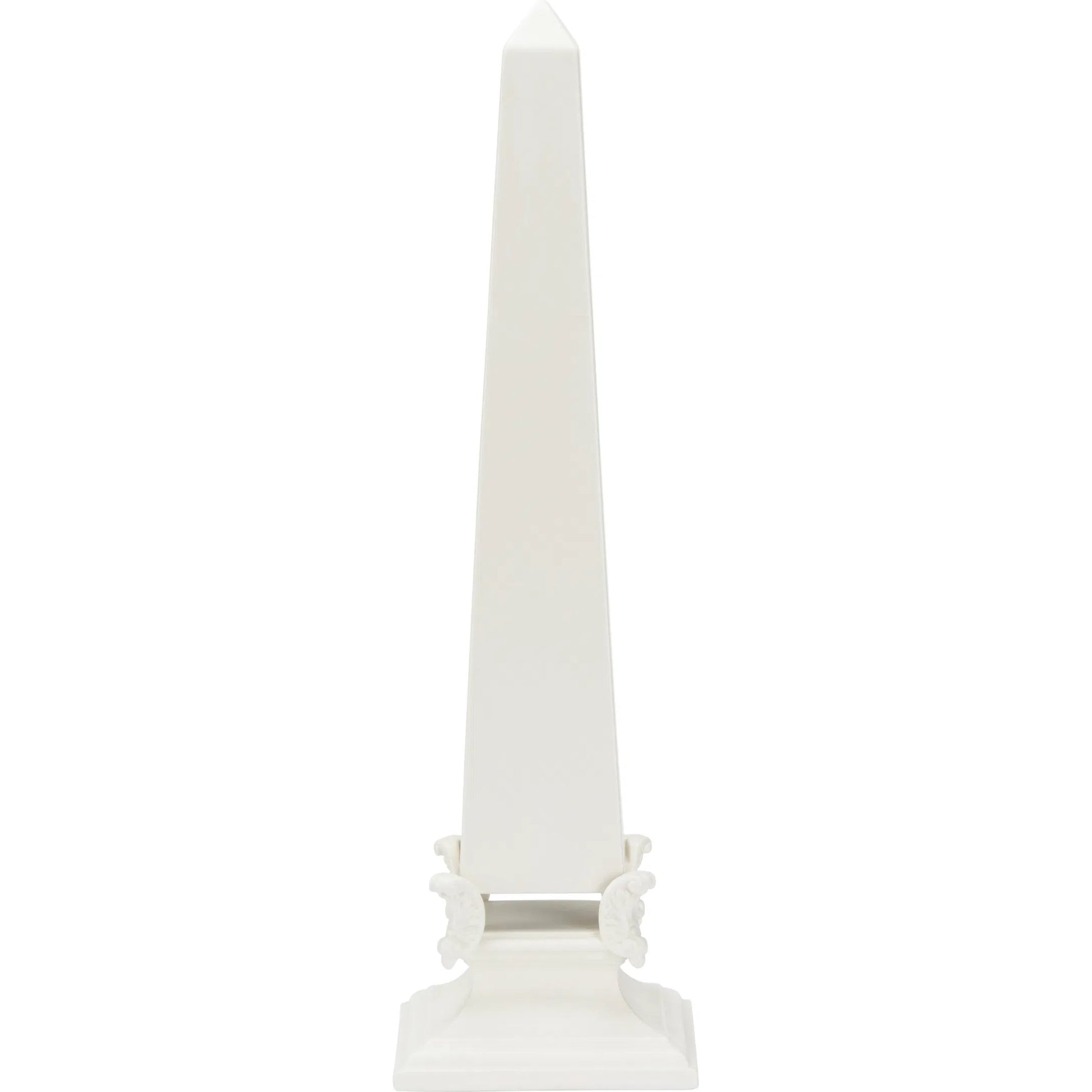 White Neoclassical Obelisk by Chelsea House in matte ivory glaze. Made from unique in a unique style.