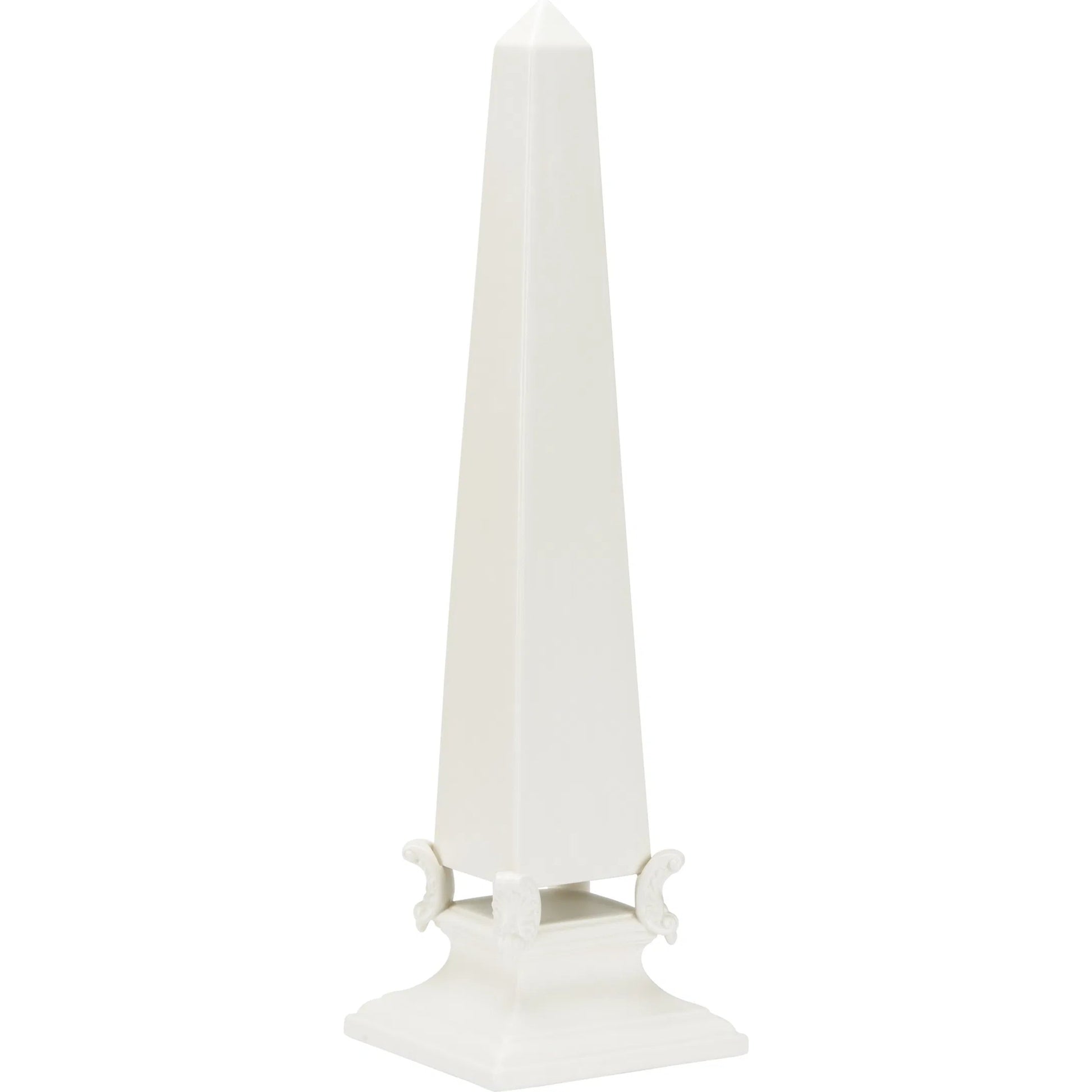 White Neoclassical Obelisk by Chelsea House in matte ivory glaze. Made from unique in a unique style.