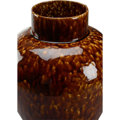 Tortoise Ceramic Vase by Chelsea House in mottled brown glaze. Made from unique in a modern style.