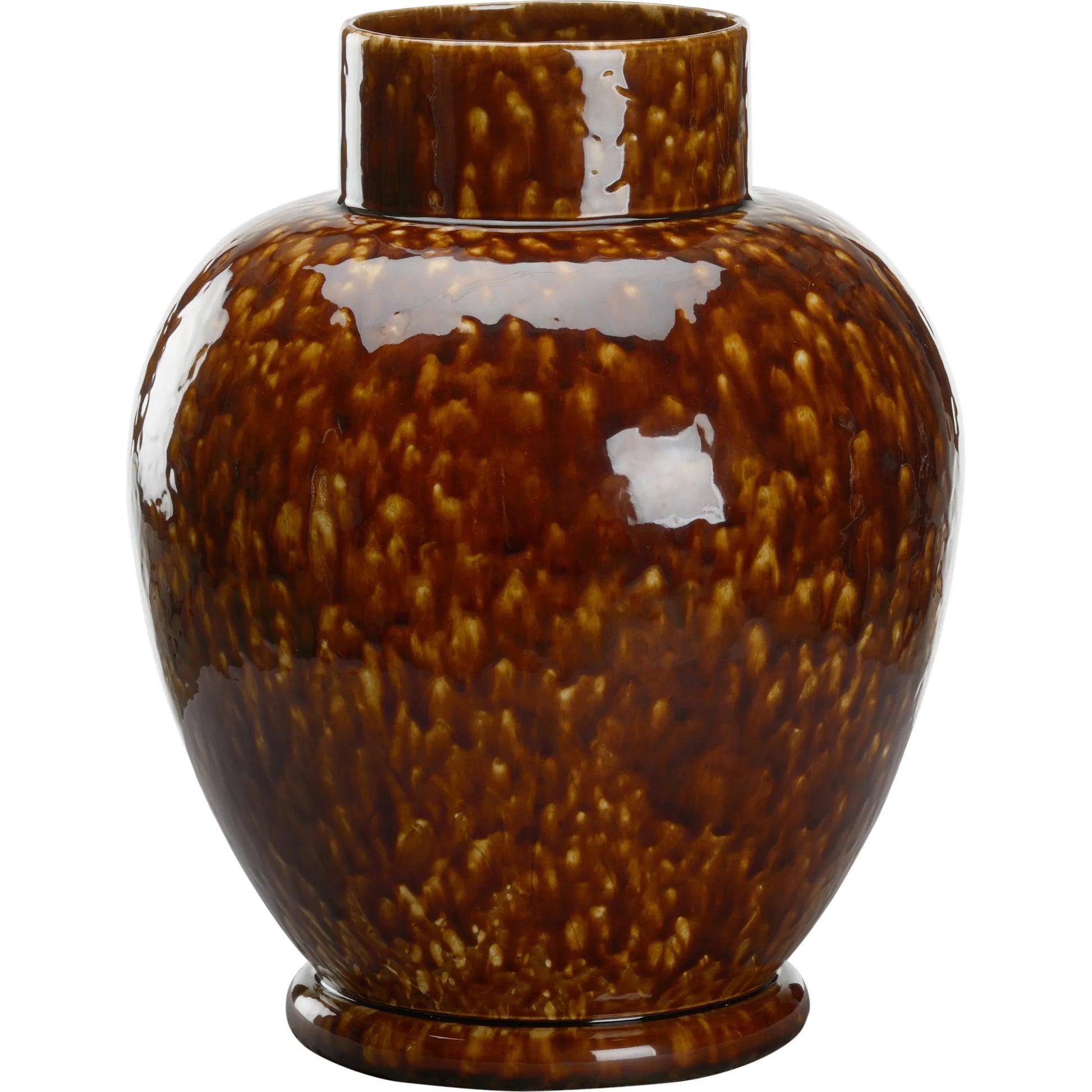 Tortoise Ceramic Vase by Chelsea House in mottled brown glaze. Made from unique in a modern style.