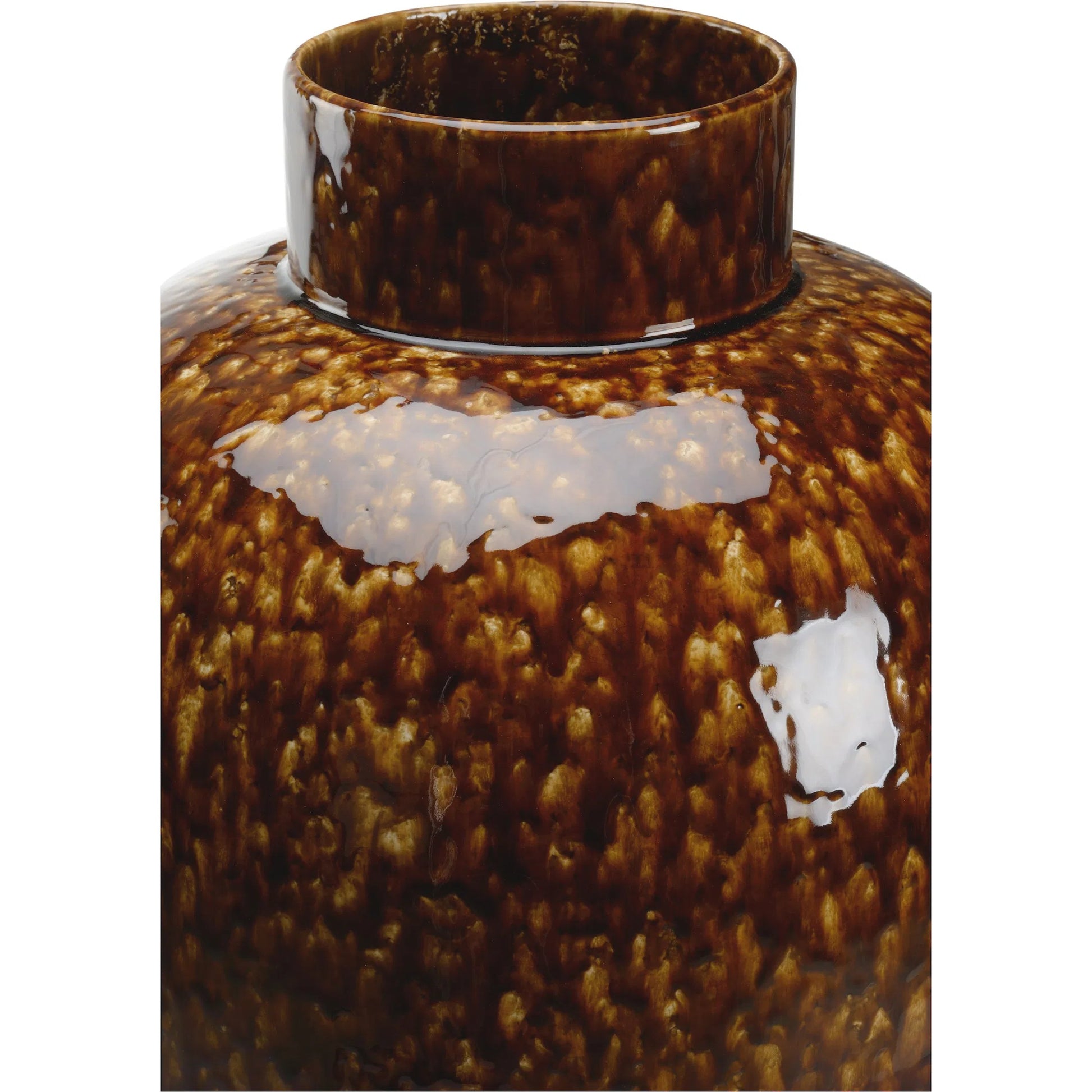 Tortoise Ceramic Vase by Chelsea House in mottled brown glaze. Made from unique in a modern style.