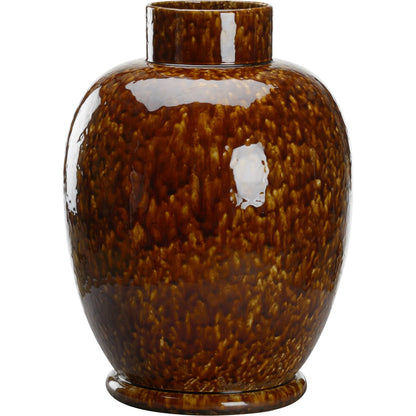 Tortoise Ceramic Vase by Chelsea House in mottled brown glaze. Made from unique in a modern style.