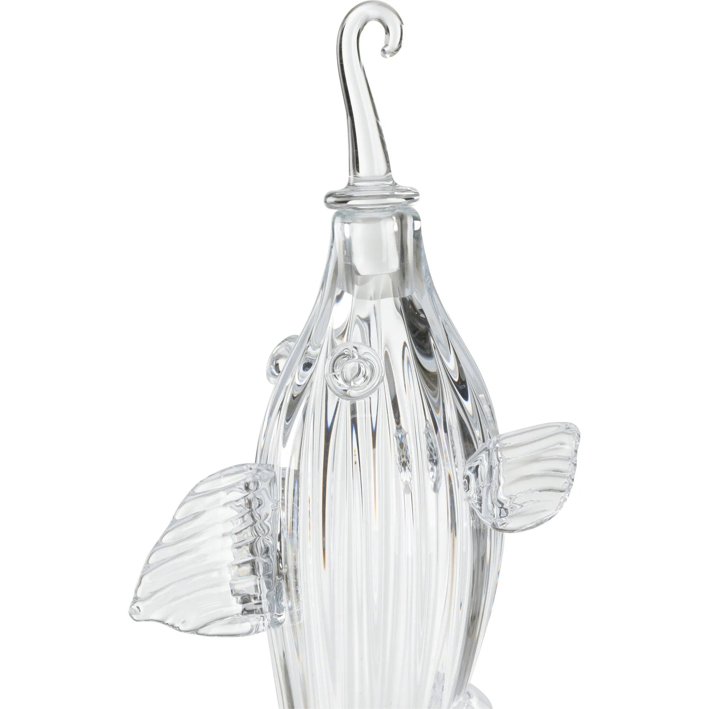 006 SI-2105831 | Closeup | Hand Blown Fish Decanter by Chelsea House in clear. Made from unique in a coastal style.