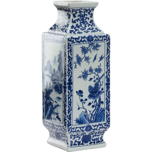 Dynasty Blue and White Landscape Vase by Chelsea House in blue, white glaze. Made from unique in a unique style.