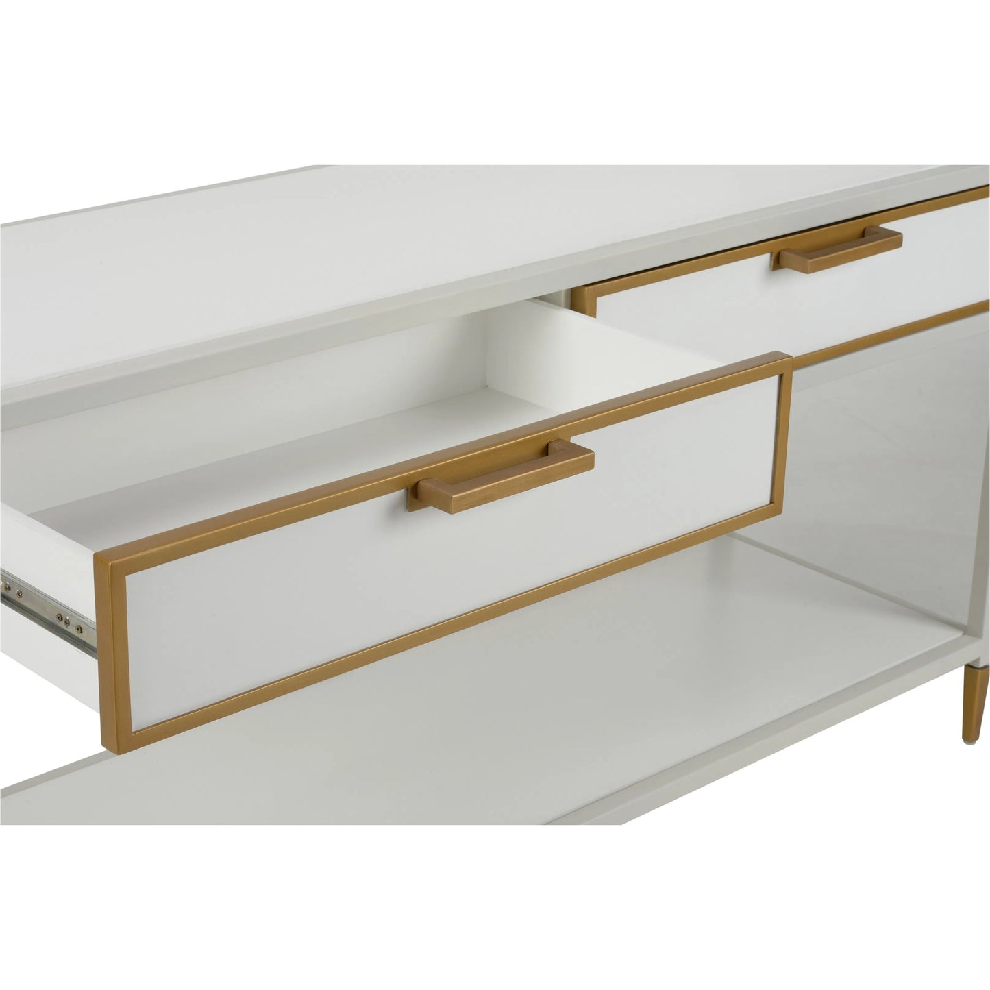 006 SI-2105870 | Closeup | Bobbie Console by Chelsea House in white, antique brass. Made from unique in a modern style.