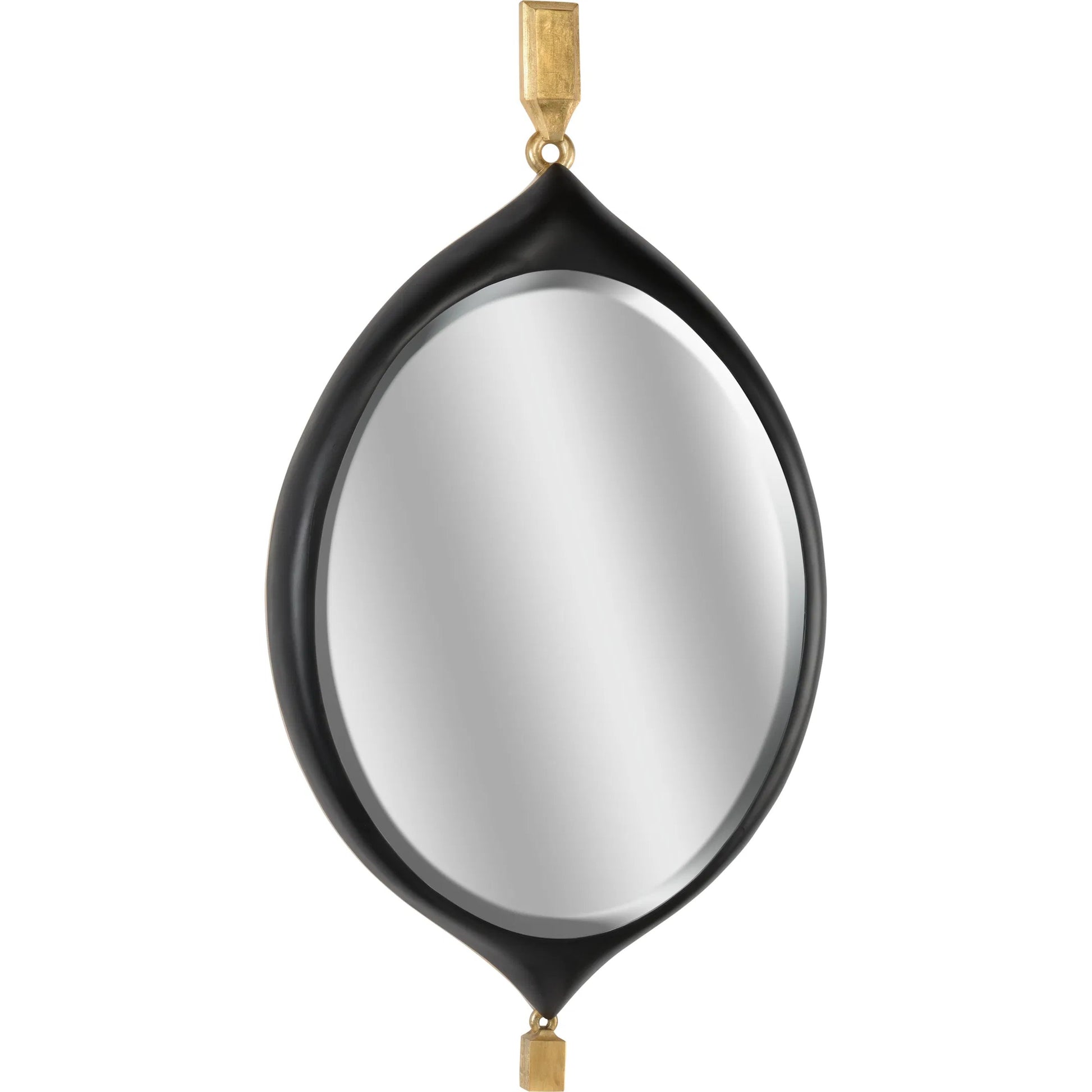 Cabochon Pendant Mirror by Chelsea House in matte black, gold leaf, beveled. Made from unique in a modern style.