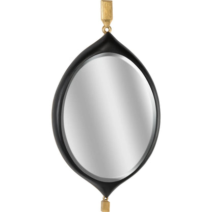 Cabochon Pendant Mirror by Chelsea House in matte black, gold leaf, beveled. Made from unique in a modern style.