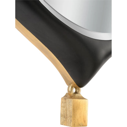 Cabochon Pendant Mirror by Chelsea House in matte black, gold leaf, beveled. Made from unique in a modern style.