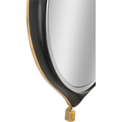 Cabochon Pendant Mirror by Chelsea House in matte black, gold leaf, beveled. Made from unique in a modern style.