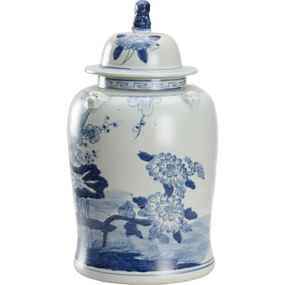 Song Garden Ginger Jar by Chelsea House in blue, white glaze. Made from unique in a traditional style.