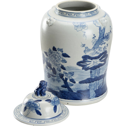 Song Garden Ginger Jar by Chelsea House in blue, white glaze. Made from unique in a traditional style.