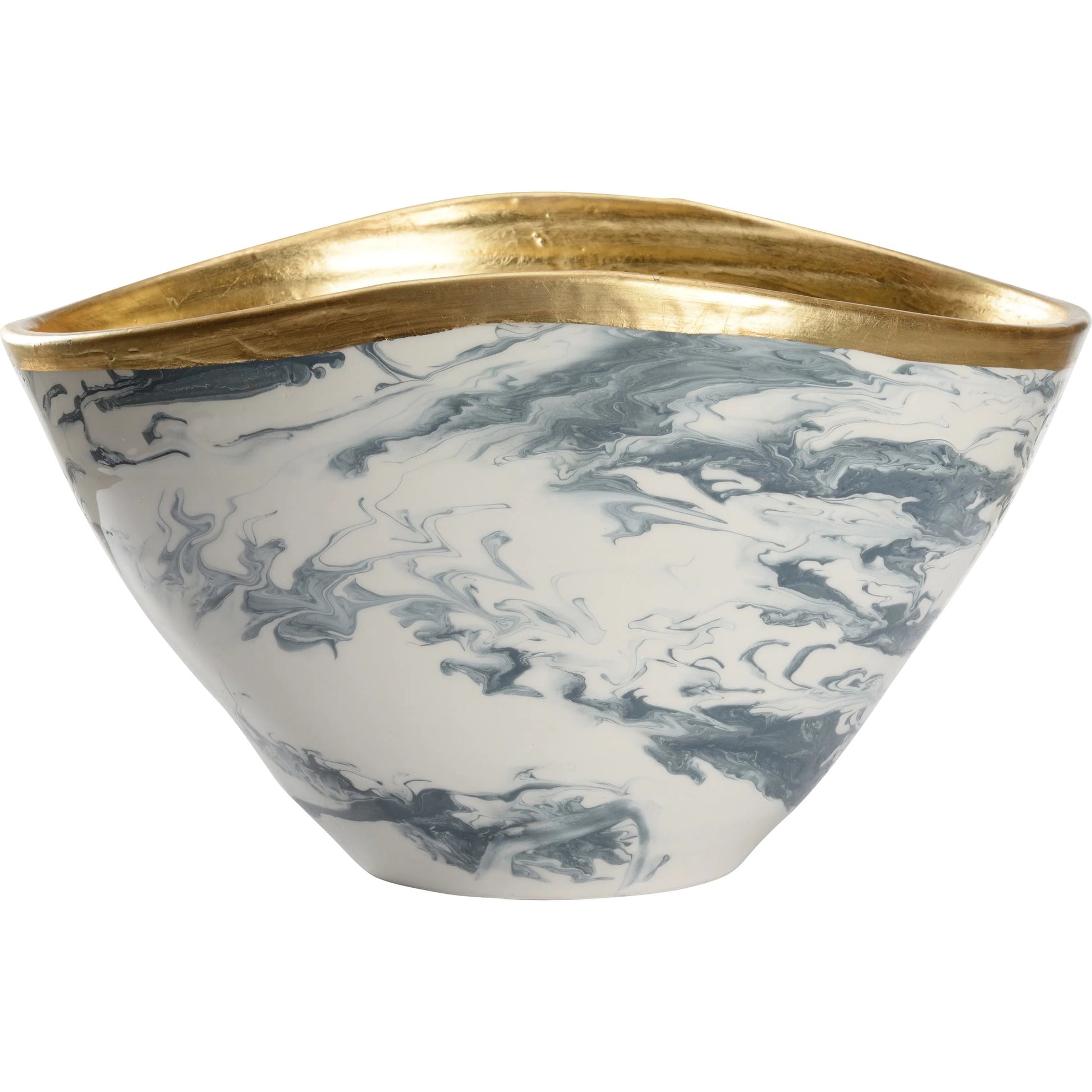 Grigio Large Bowl by Chelsea House in slate blue and white marbled glaze, gold leaf. Made from unique in a traditional style.