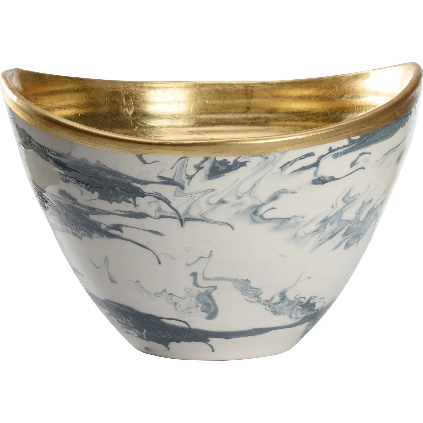 004 SI-2105895 | Additional Silo | Grigio Large Bowl by Chelsea House in slate blue and white marbled glaze, gold leaf. Made from unique in a traditional style.