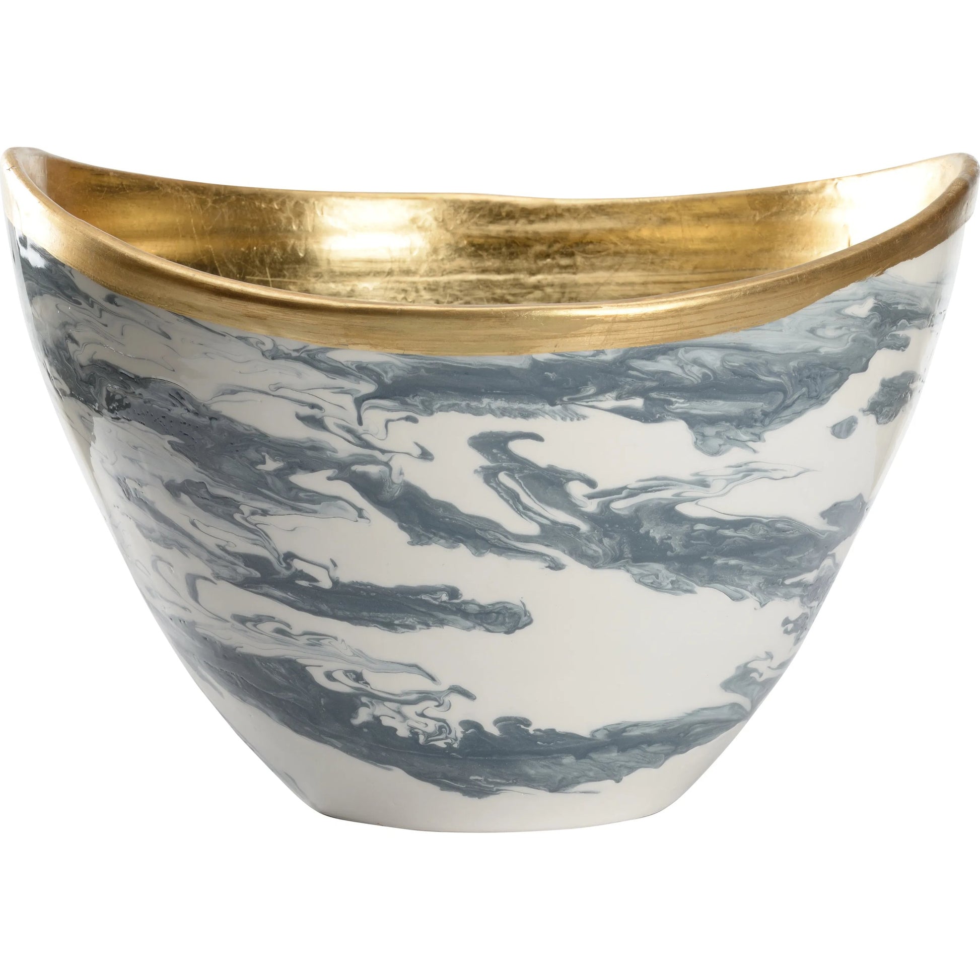 Grigio Large Bowl by Chelsea House in slate blue and white marbled glaze, gold leaf. Made from unique in a traditional style.
