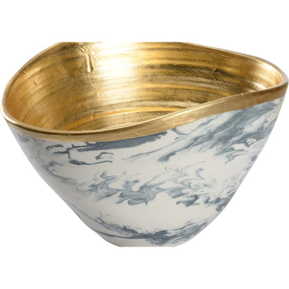 Grigio Large Bowl by Chelsea House in slate blue and white marbled glaze, gold leaf. Made from unique in a traditional style.