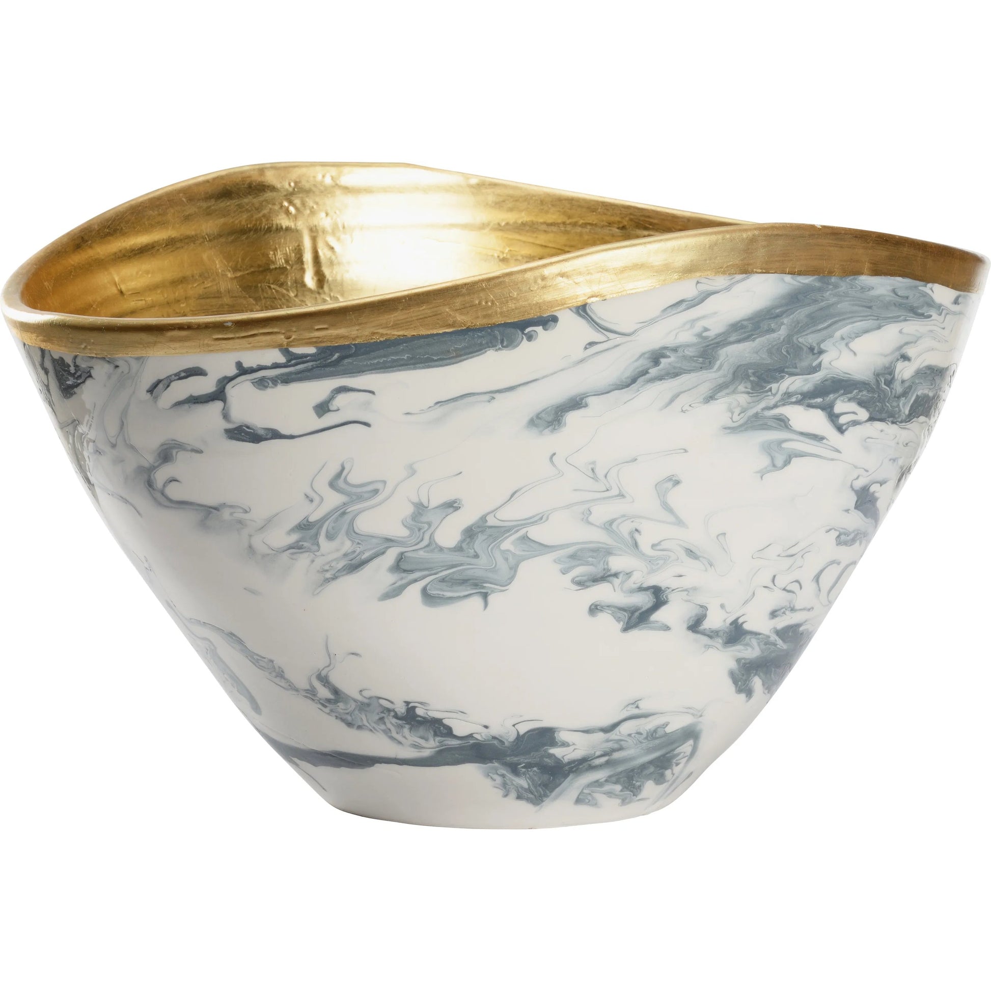 Grigio Large Bowl by Chelsea House in slate blue and white marbled glaze, gold leaf. Made from unique in a traditional style.