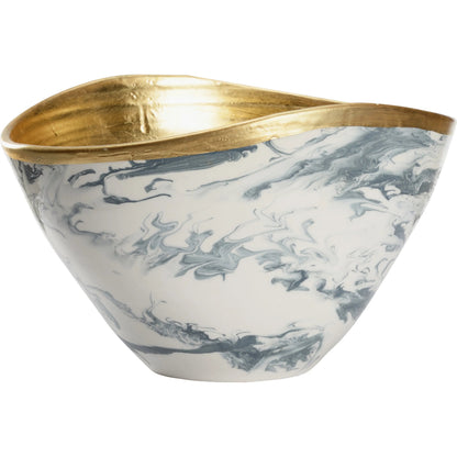Grigio Large Bowl by Chelsea House in slate blue and white marbled glaze, gold leaf. Made from unique in a traditional style.