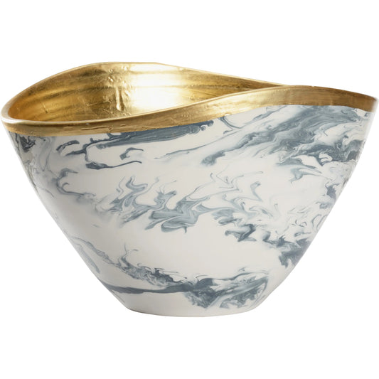 Grigio Large Bowl by Chelsea House in slate blue and white marbled glaze, gold leaf. Made from unique in a unique style.