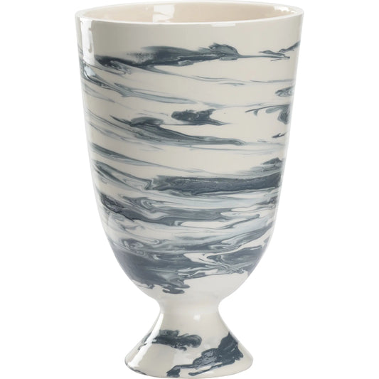 Grigio Footed Vase by Chelsea House in slate blue and white marbled glaze, gold leaf. Made from unique in a unique style.