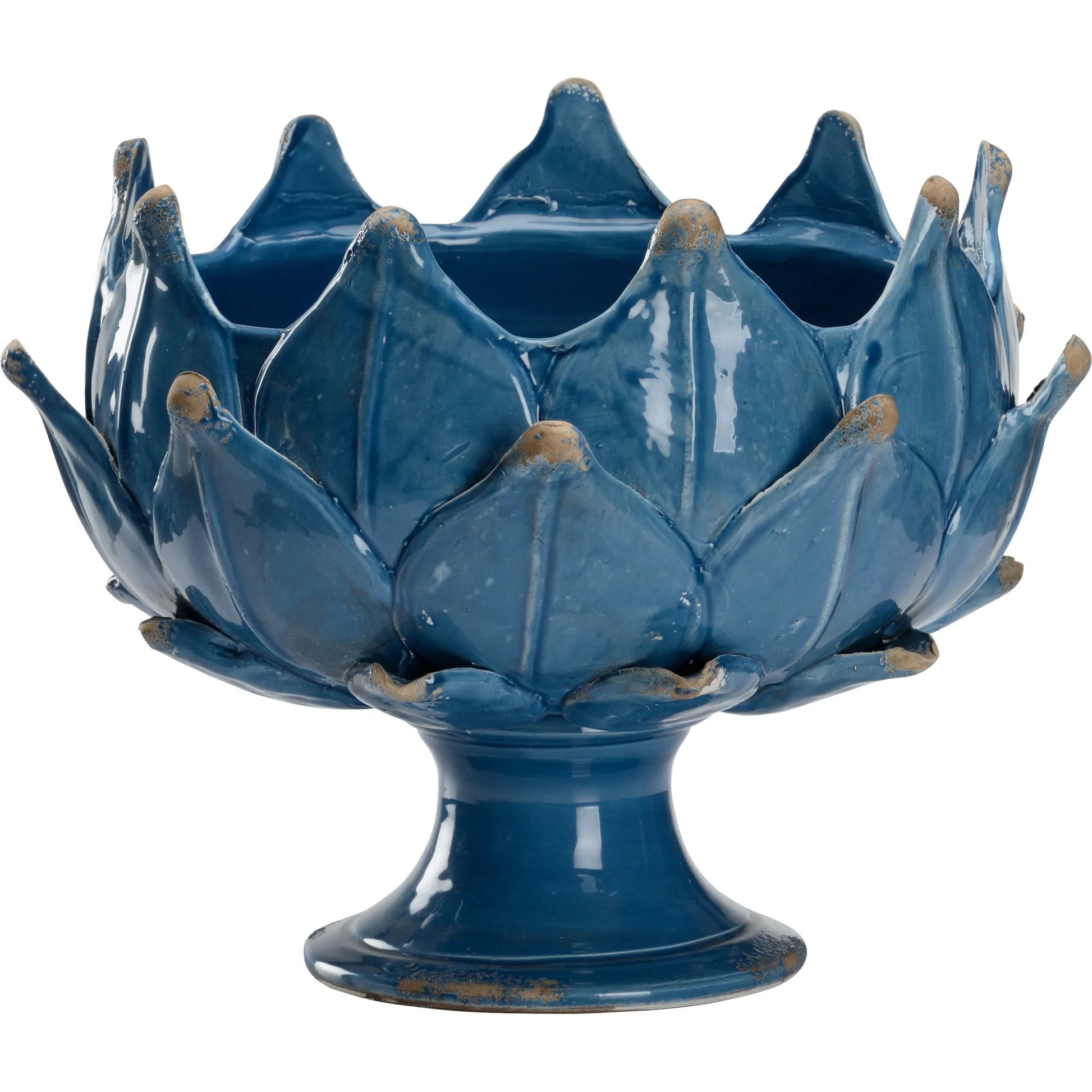 Blue Leaf Vase by Chelsea House in glossy blue glaze. Made from unique in a eclectic & global style.