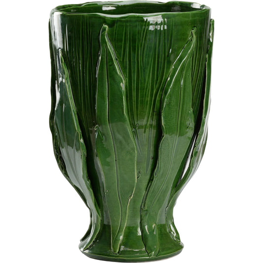 Umbria Footed Vase by Chelsea House in glossy green glaze. Made from unique in a eclectic & global style.