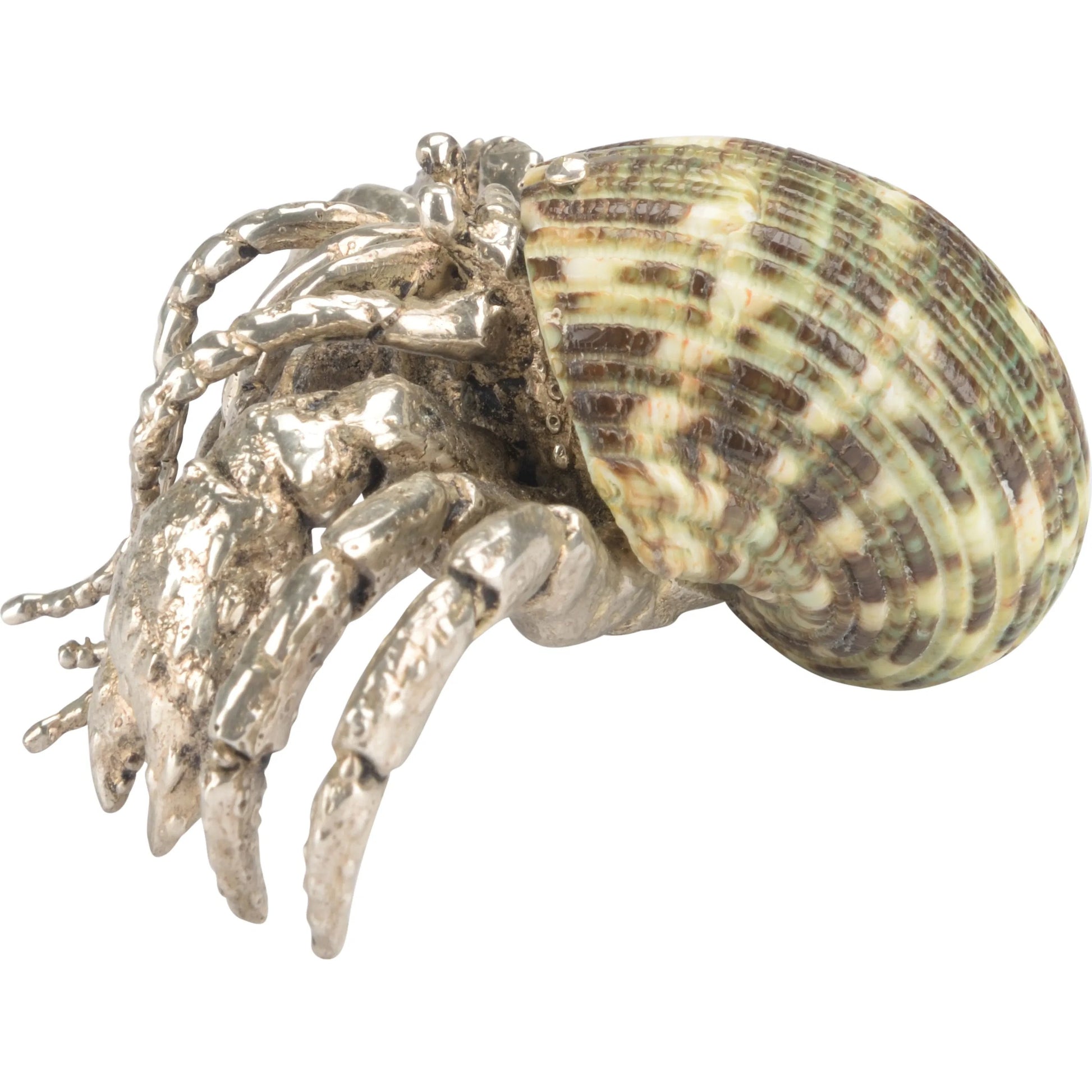 Hermit Crab Paperweight by Chelsea House in silver plated, jade turbo. Made from unique in a coastal style.