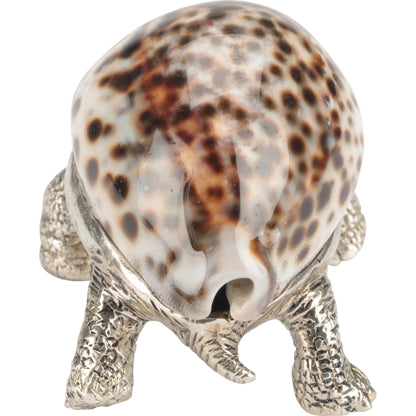 Turtle Paperweight by Chelsea House in silver plated, tiger cowrie. Made from unique in a unique style.