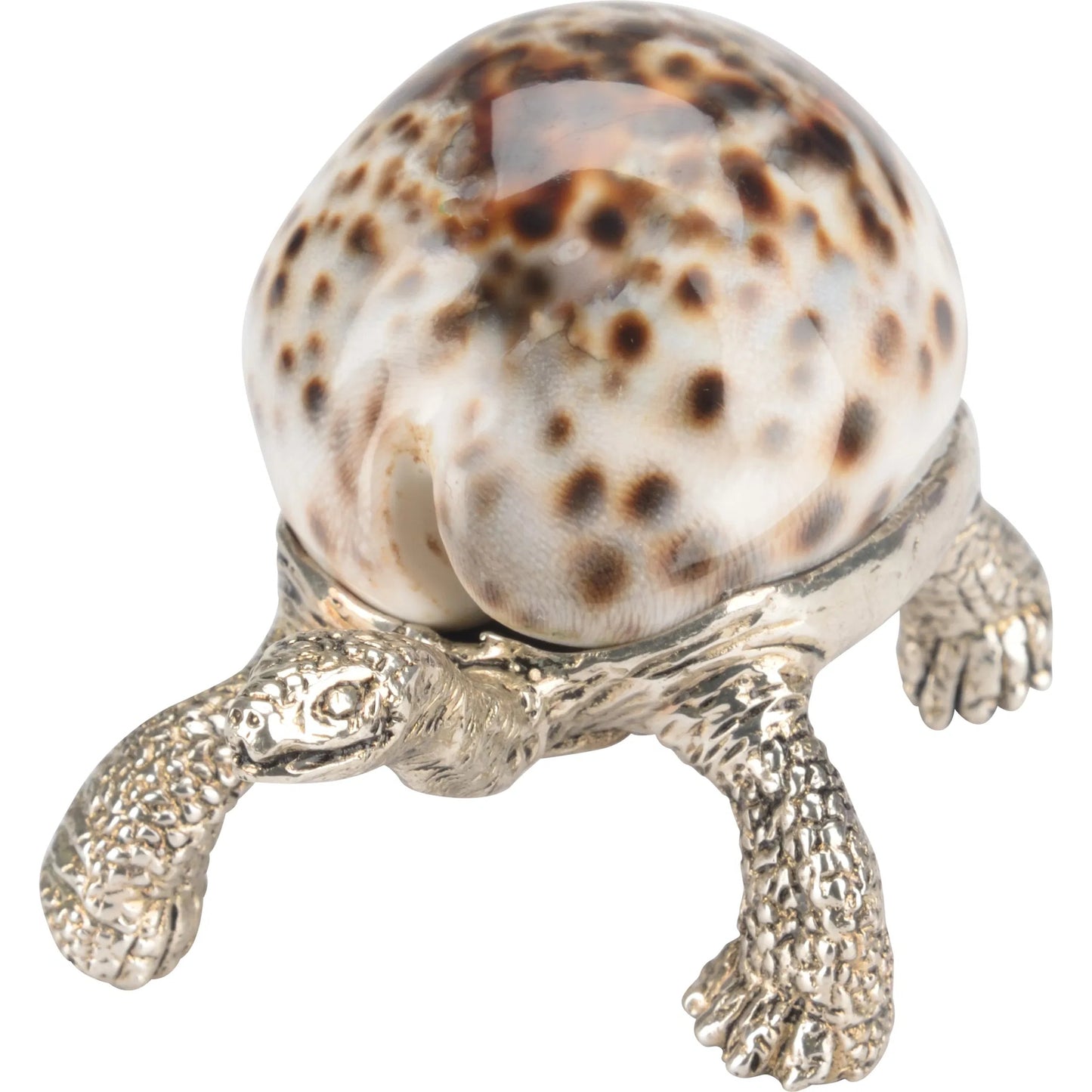 001 SI-2105905 | Primary Silo | Turtle Paperweight by Chelsea House in silver plated, tiger cowrie. Made from unique in a unique style.
