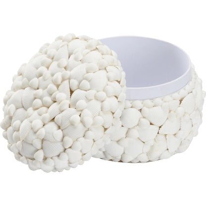 Round White Shell Box by Chelsea House in white. Made from unique in a coastal style.